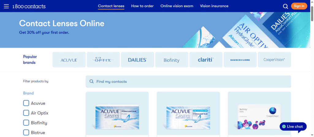 1800 Contacts choose the lens