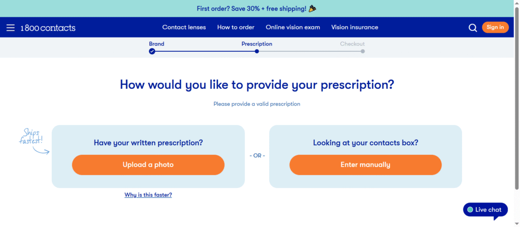 Upload your prescription on 1800 Contacts