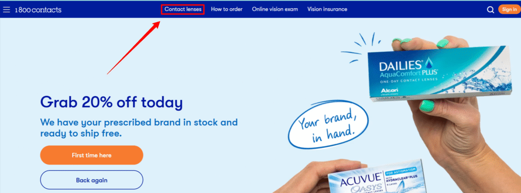 Click on Contact lenses